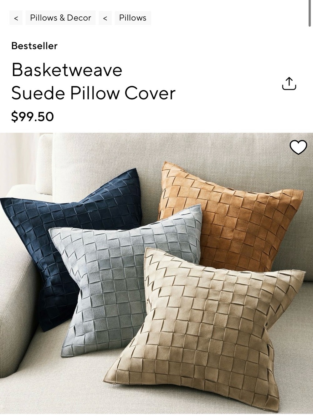 1. Pottery Barn Basketweave Suede Pillow Covers